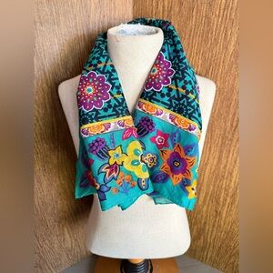 Vintage‎ Talbots 35” Cotton Square Scarf Made in Japan Bold Vibrant Green Floral